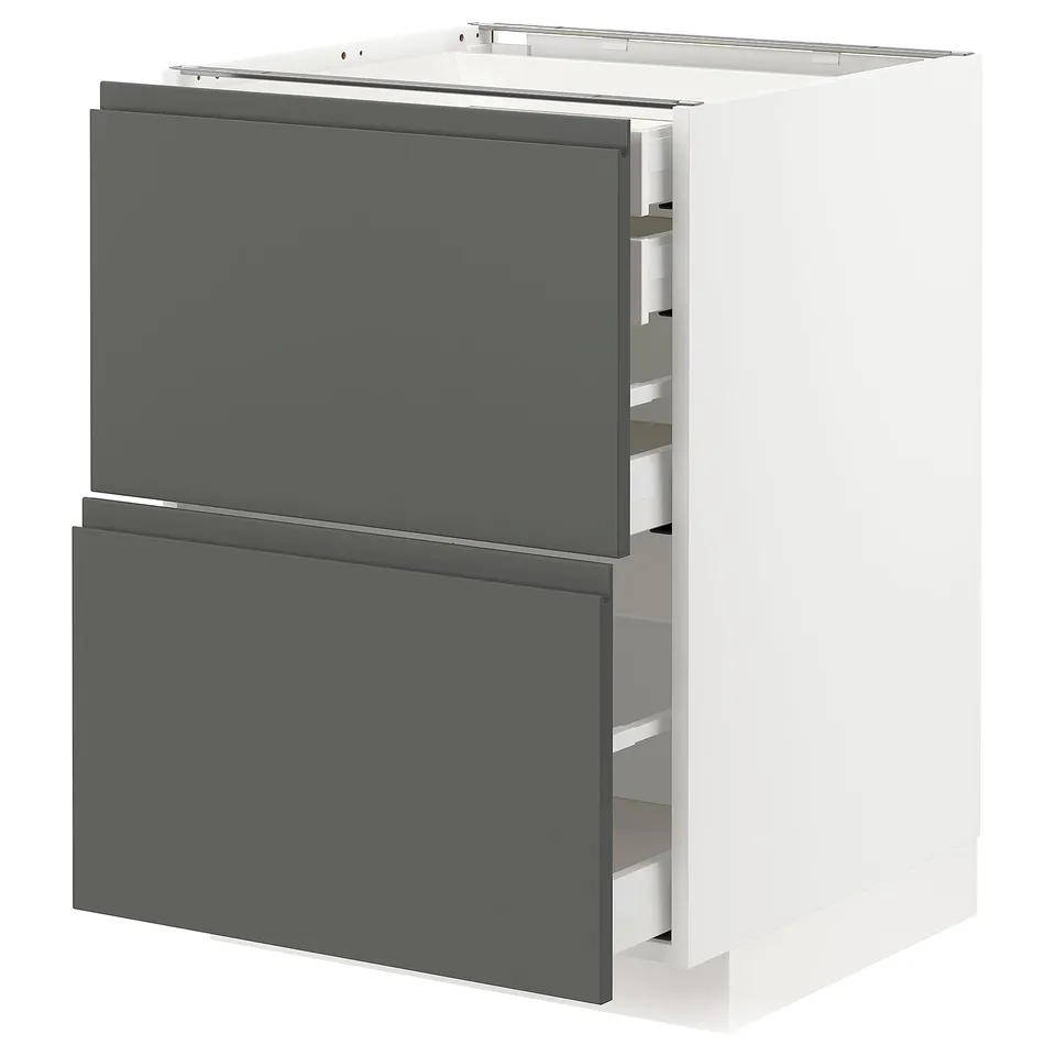 Modern dark grey METOD kitchen cabinet with two drawers and a sleek design.