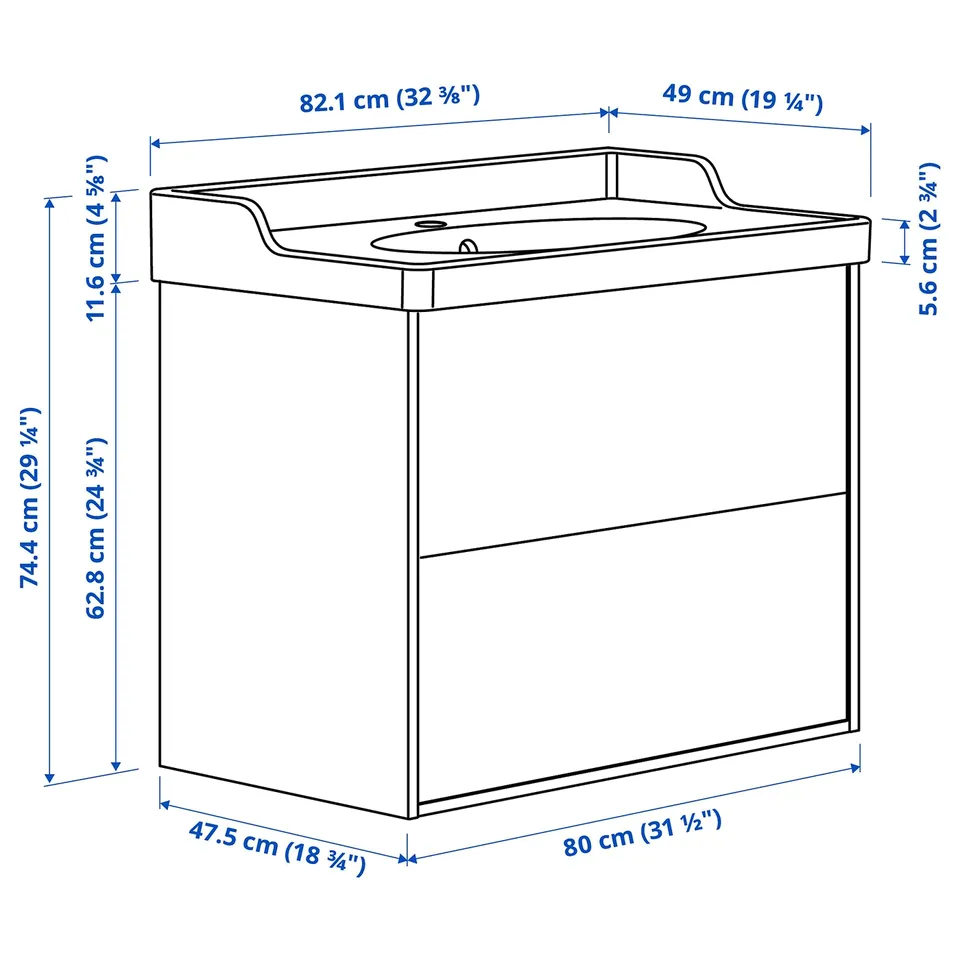 TÄNNFORSEN / RUTSJÖN Wash-stnd w drawers/wash-basin, light grey, 82x49x74 cm