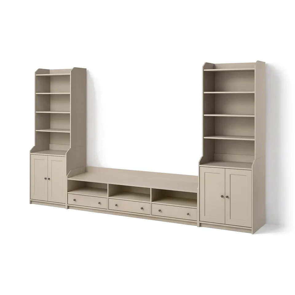 HAUGA TV/storage combination, beige, 346x46x199 cm