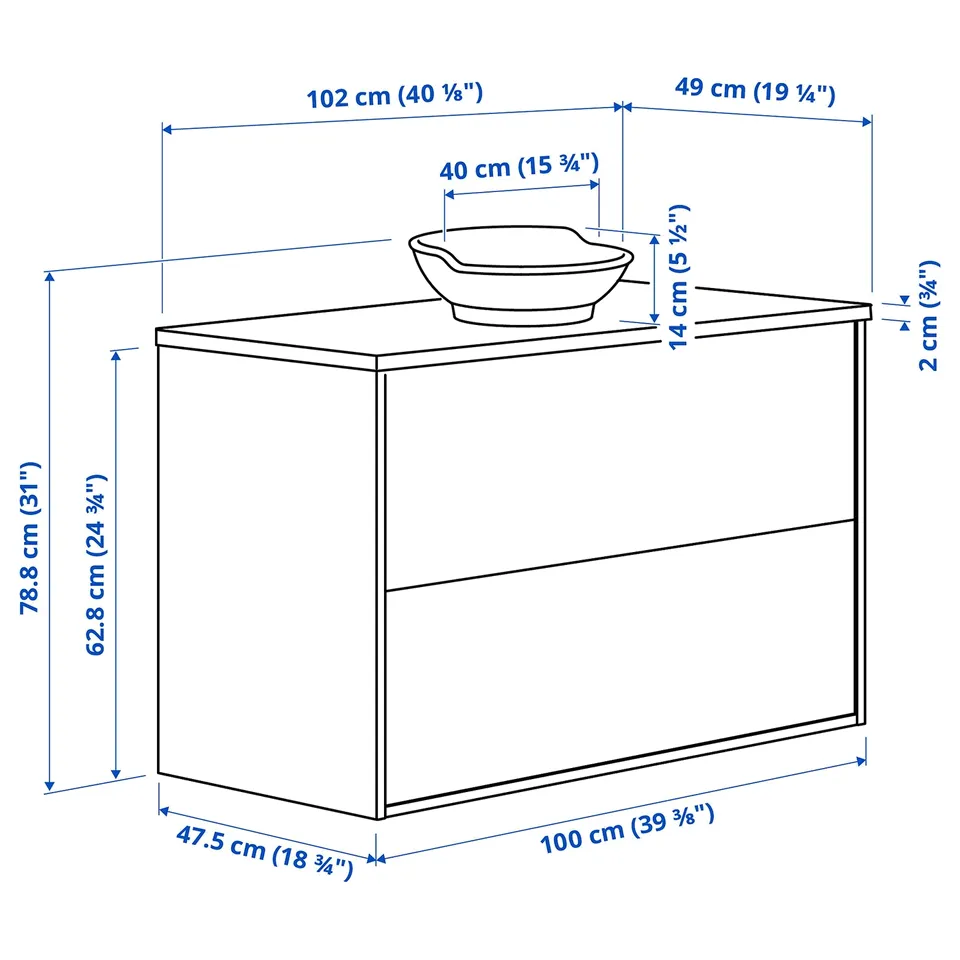Illustration with measurements for the product: TÄNNFORSEN.