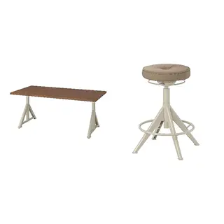 IDÅSEN/TROLLBERGET set: desk + active sit/stand support, brown/beige + Grann beige, 160x80 cm