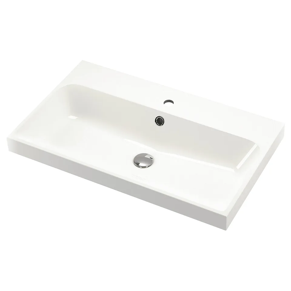 BACKSJÖN white marble sink, modern design, rectangle, integrated basin, sleek edges.