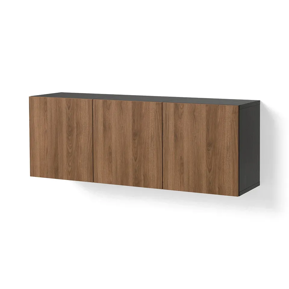 BESTÅ Wall-mounted cabinet combination, black-brown Lappviken/brown walnut effect, 180x42x64 cm