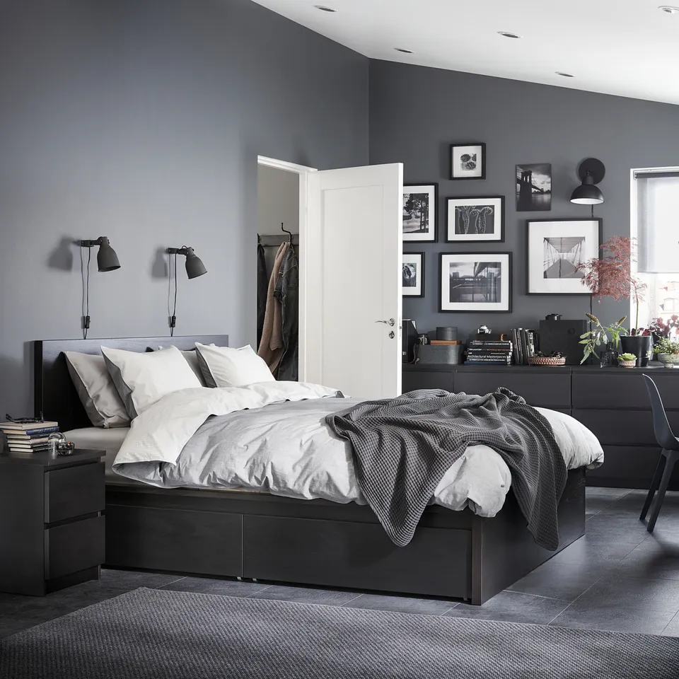 part: MALM bed frame, high, w 2 storage boxes