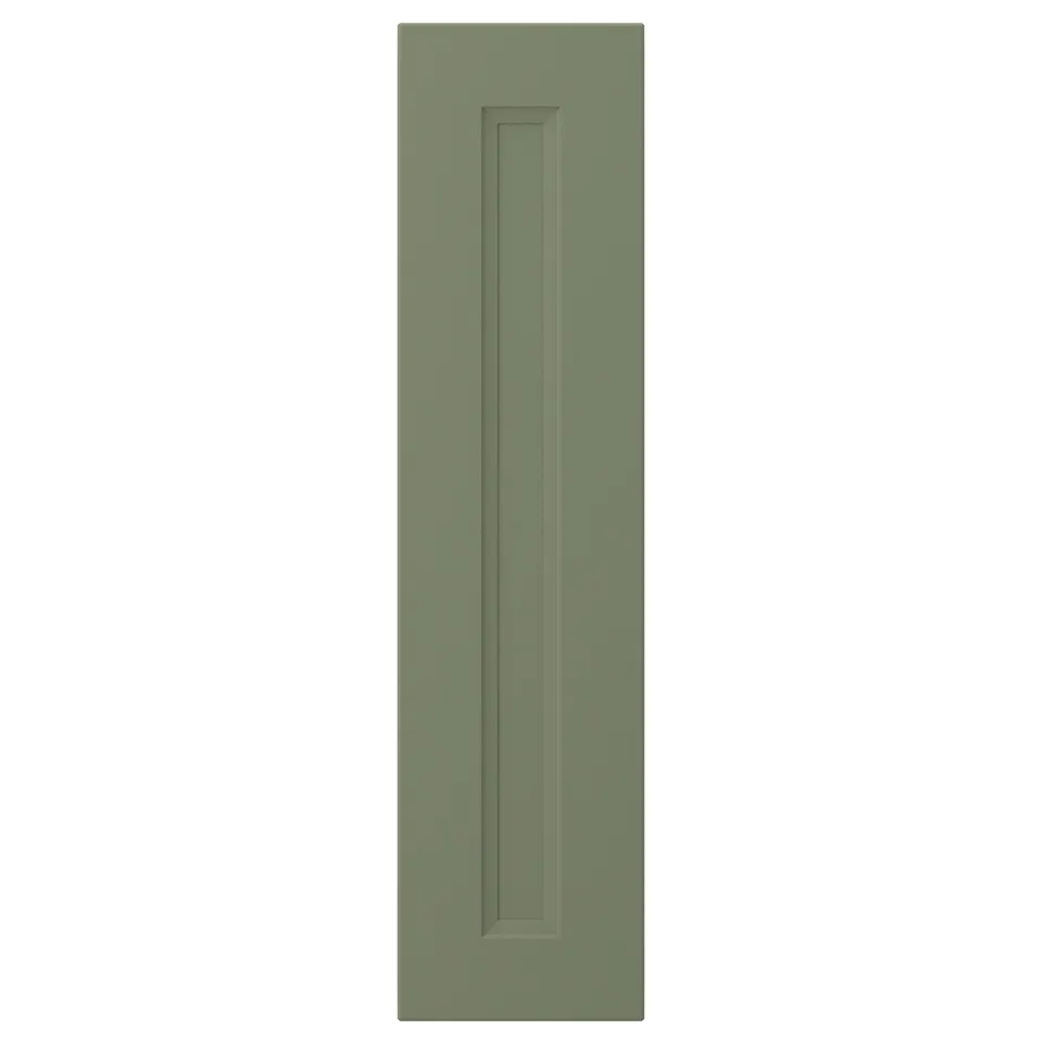 A rectangular, green cabinet door with a recessed panel design.