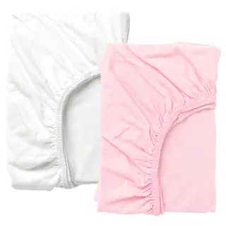 LEN fitted sheet for cot, white/pink, 60x120 cm