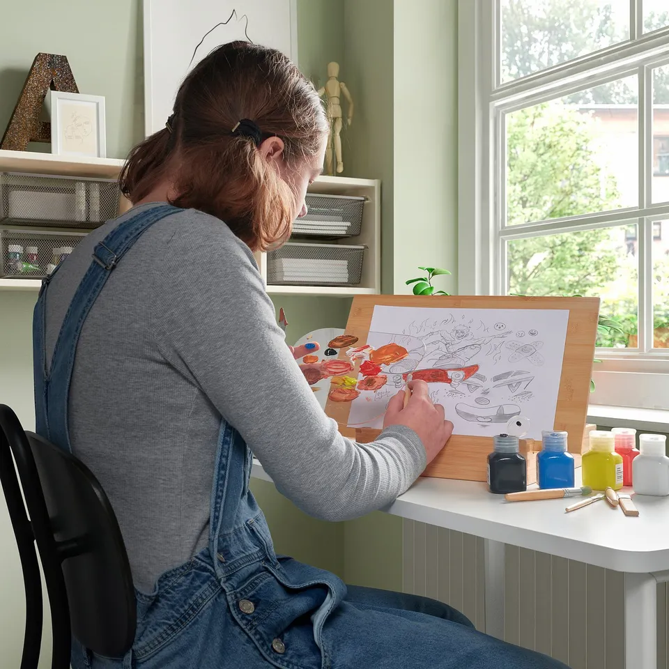 part: SOLFÅGEL 3-piece easel and accessories set