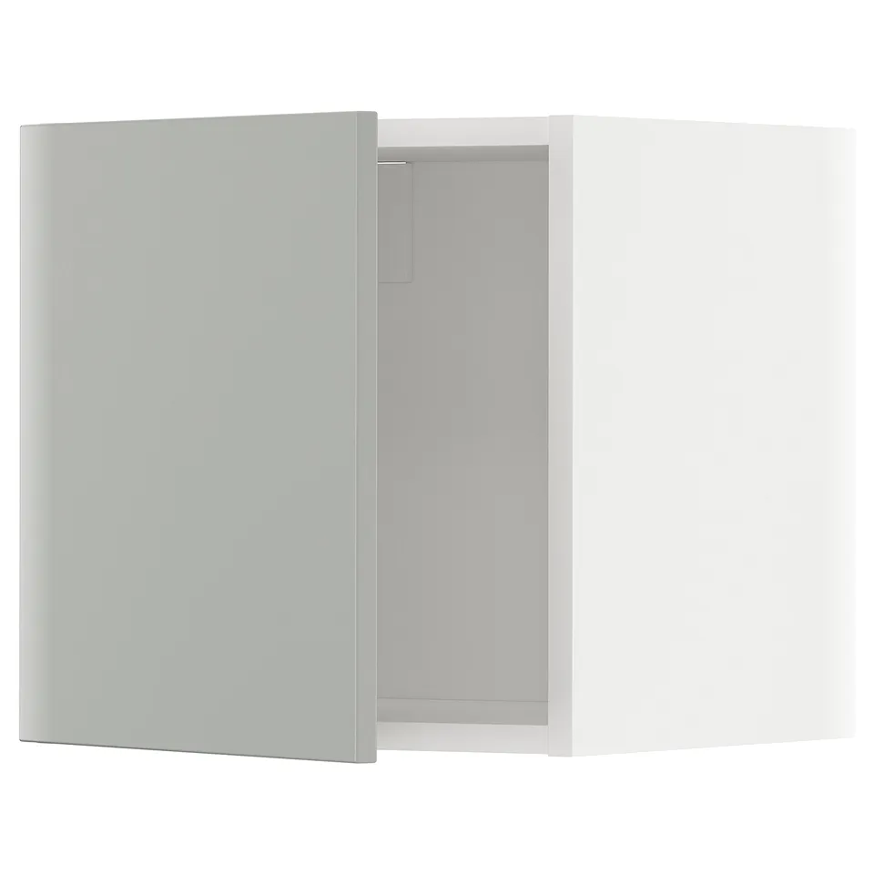 A grey, modern cabinet from the METOD kitchen system. The cabinet is rectangular with a sleek, light grey finish and a flat surface.