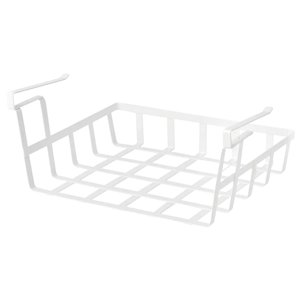 White wire hanging basket with hooks