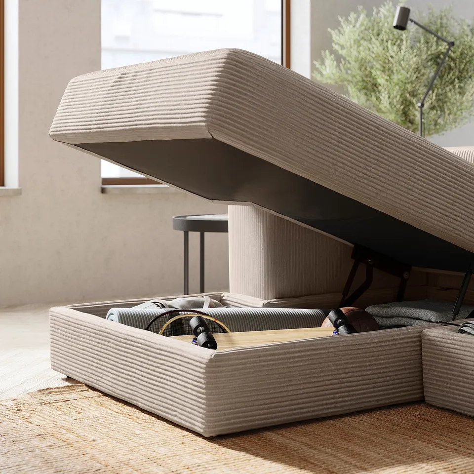 Modern beige JÄTTEBO sofa with storage, featuring sleek lines and soft cushions.