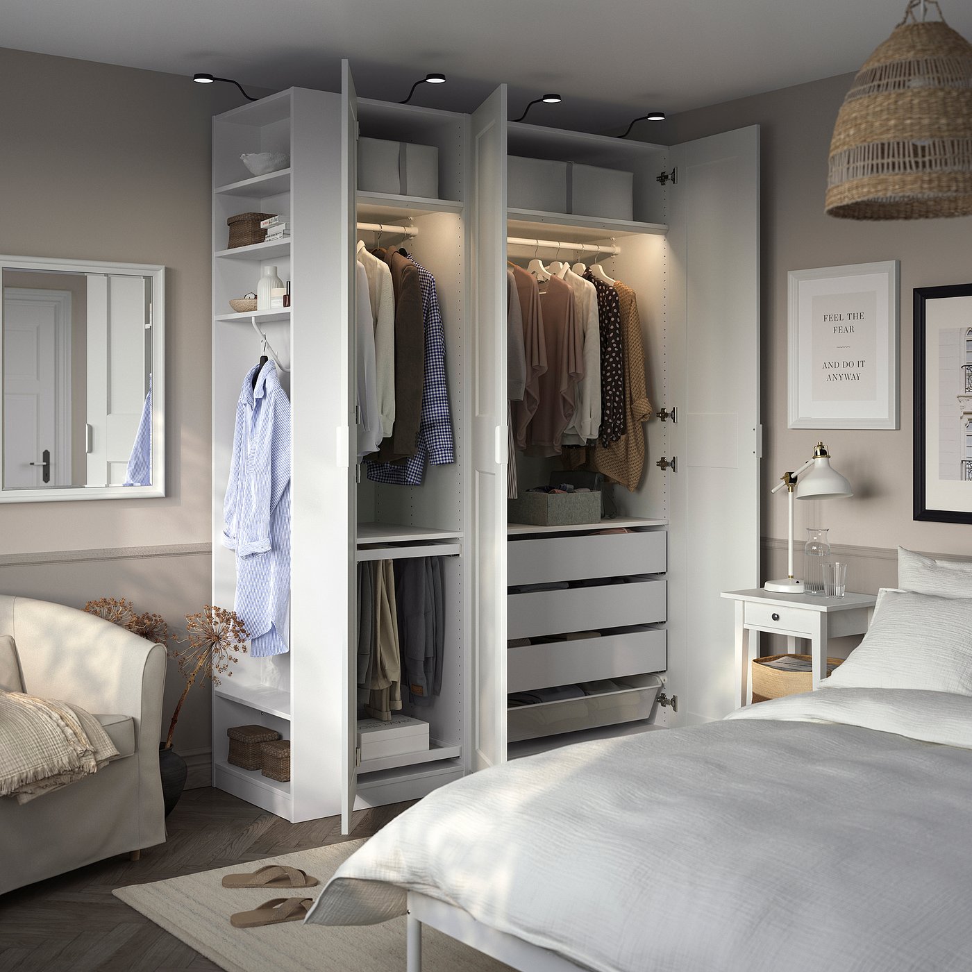 PAX / GRIMO Wardrobe combination, white white/white, 170x60x236 cm