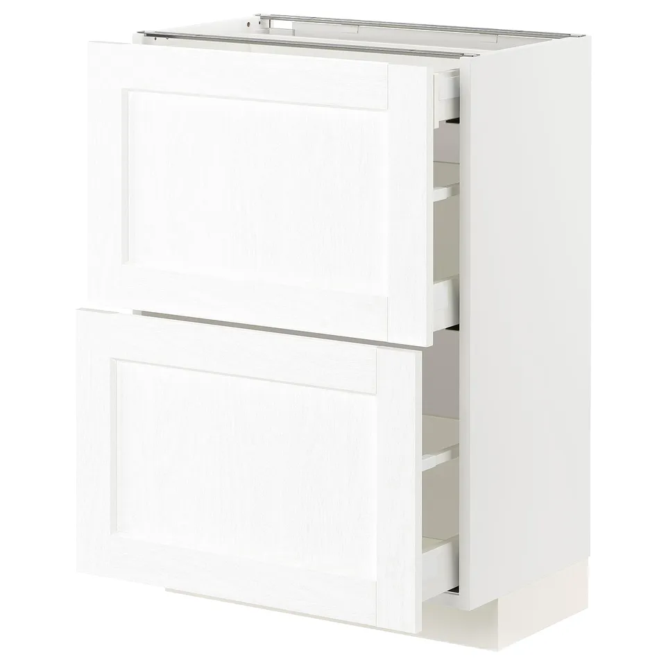 White METOD kitchen cabinet with drawers, modern design.