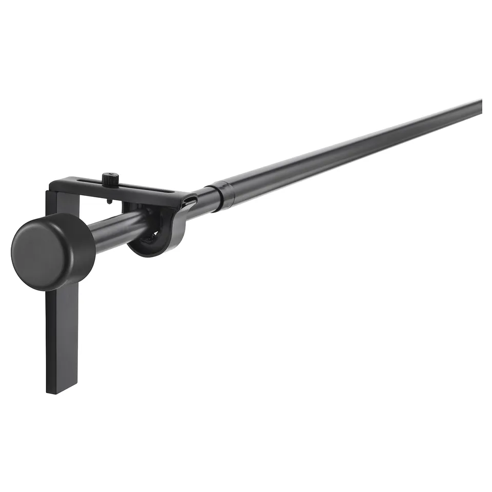 Black racka curtain rod set with adjustable holders and extendable rod, suitable for wall or ceiling mounting.