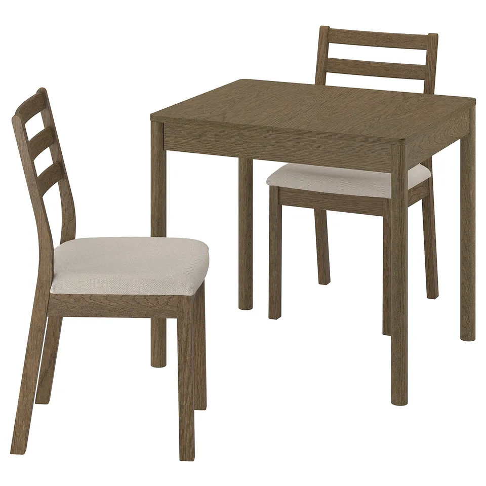TONSTAD / TONSTAD Table and 2 chairs, brown oak veneer/brown oak effect Fridtuna light beige, 80/120x70 cm