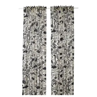STOCKHOLM 2025 curtains, 1 pair, white/black/with heading tape, 145x250 cm