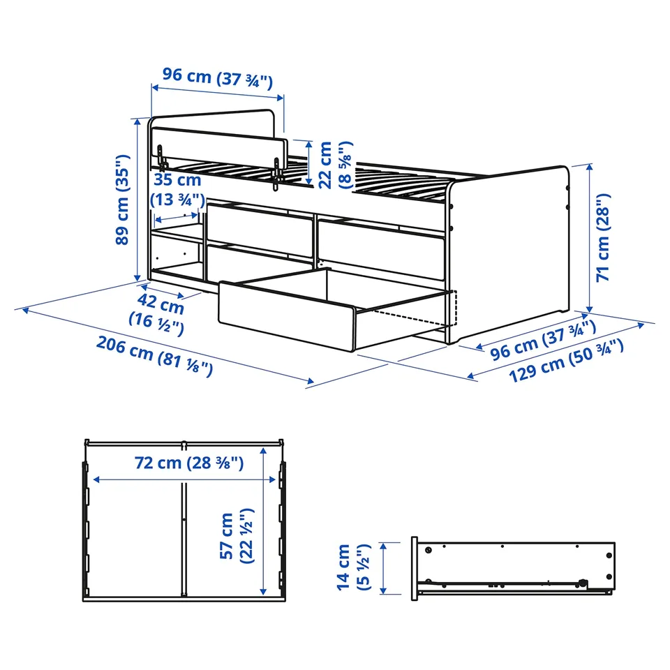 Illustration with measurements for the product: SLÄKT.