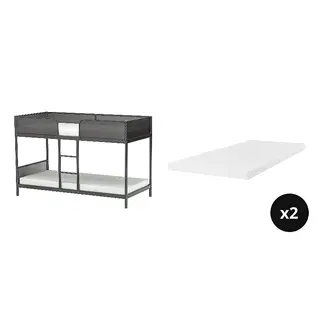 TUFFING/ÅRBERGET set: bunk bed frame + natural latex mattress x2, dark grey + medium firm white, 90x200 cm