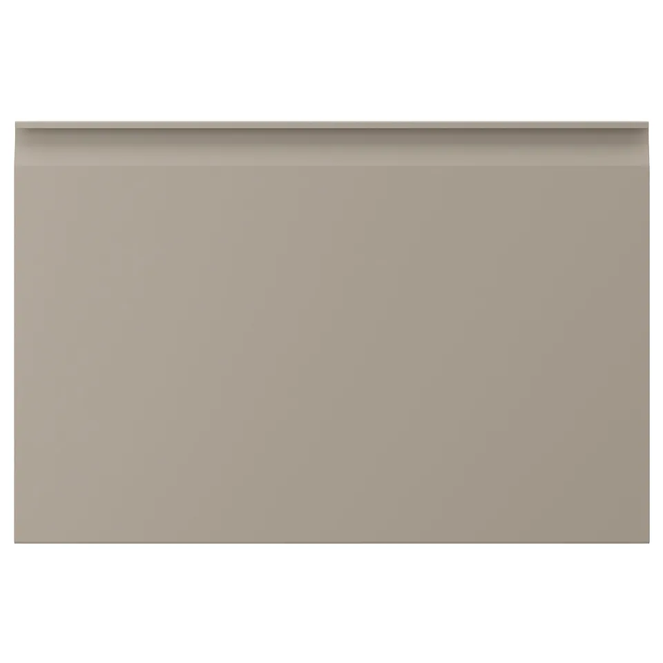 A beige UPPLÖV kitchen cabinet door with a sleek, modern design and integrated handles.