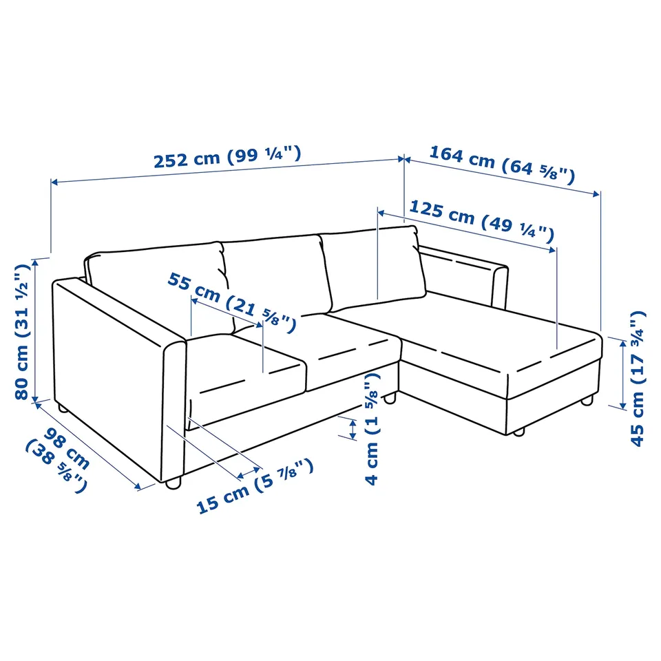 Illustration with measurements for the product: VIMLE.