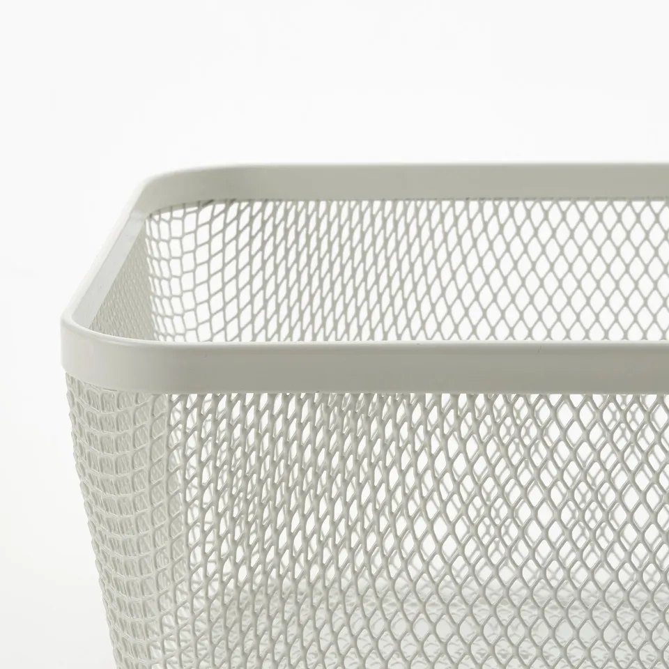 Metal mesh basket, white. Lightweight, breathable, durable, perfect for storage.