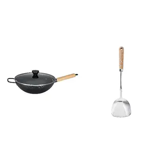 VARDAGEN set: wok with lid + wok spatula, carbon steel + stainless steel/beech