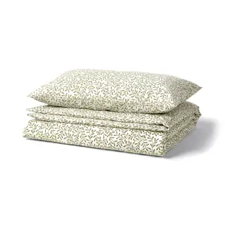 SORGMANTEL duvet cover and pillowcase, white/green, 150x200/50x80 cm