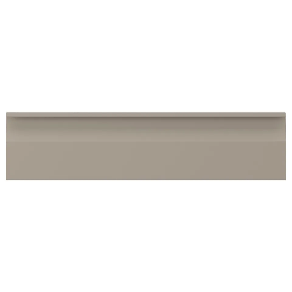 UPPLÖV kitchen cabinet in matte beige with sleek, integrated handles and chamfered edges, 25-year warranty.