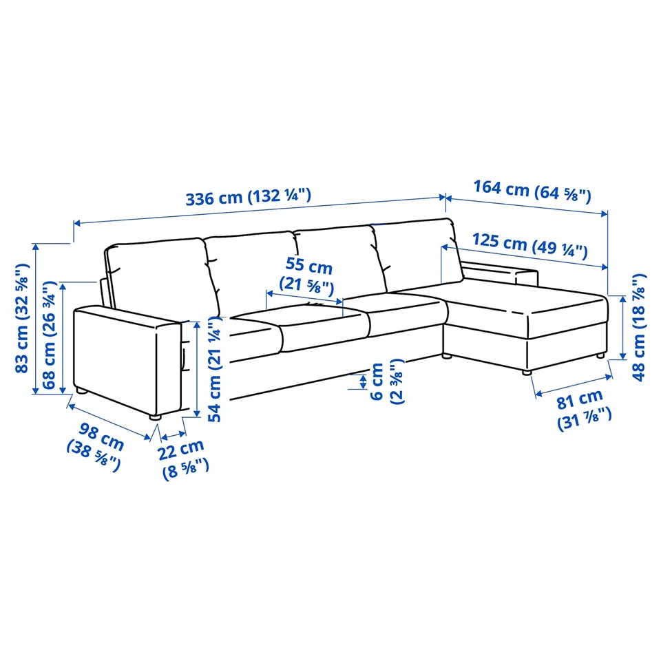 Illustration with measurements for the product: VIMLE.