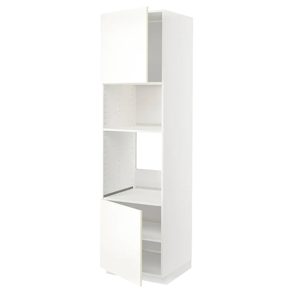 A white METOD kitchen cabinet with two doors, one adjustable shelf, and one fixed shelf.