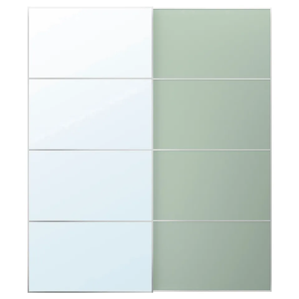 MEHAMN/AULI: white glass sliding door, sleek design, safety film, soft-close, 10-year guarantee.