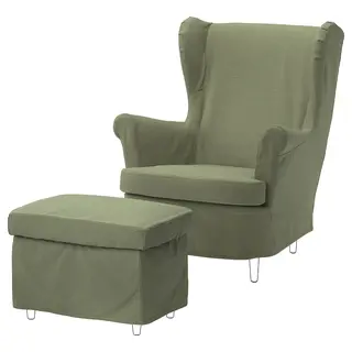 STRANDMON slipcover for armchair/footstool, Naggen grey-green