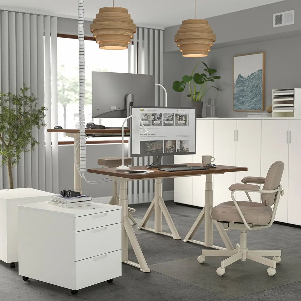 IDÅSEN Desk sit/stand, brown/beige, 120x70 cm