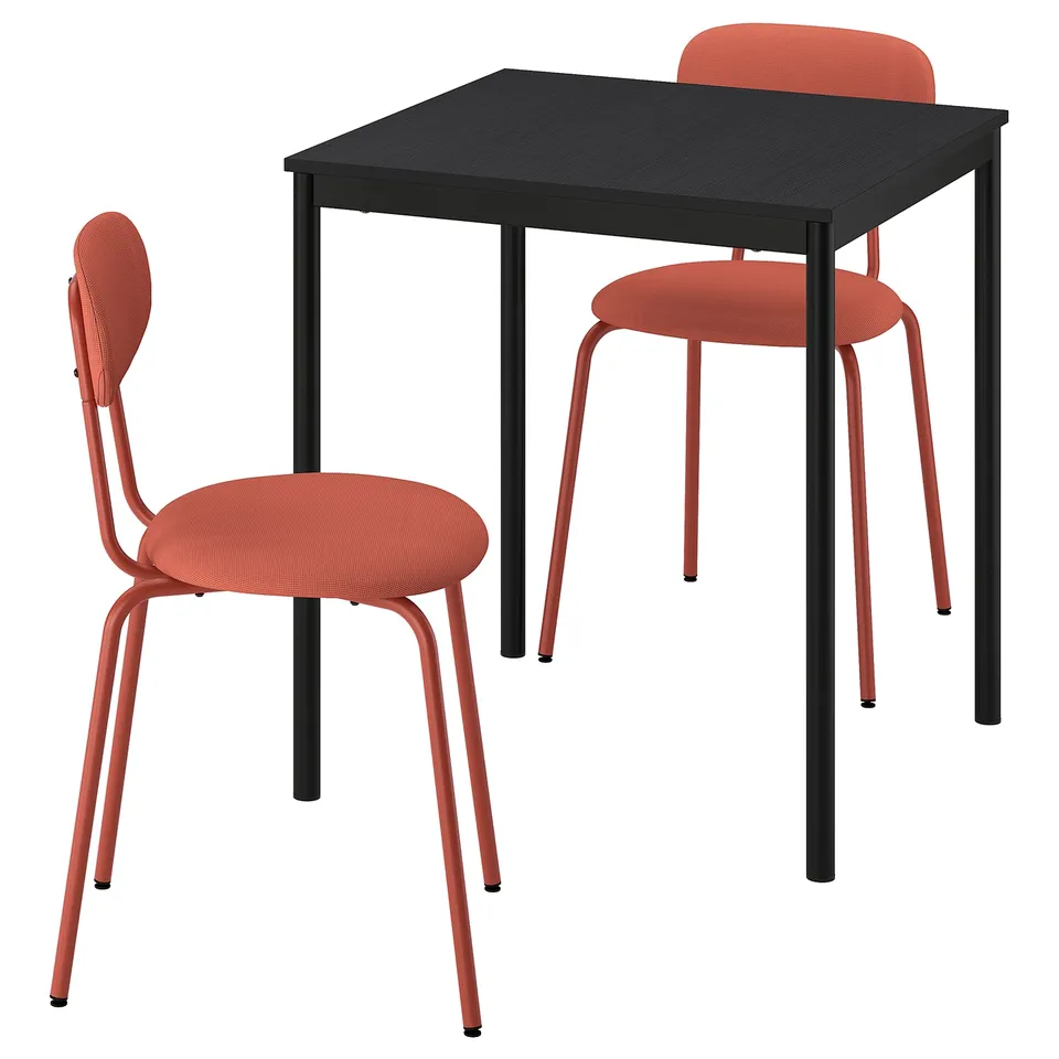 SANDSBERG Table and 2 chairs, black black/Remmarn red-brown red-brown, 67x67 cm