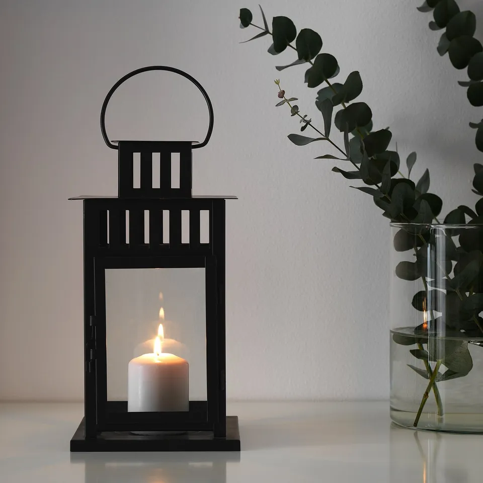 HEMSJÖ Unscented pillar candle, natural, 8 cm 15 hr