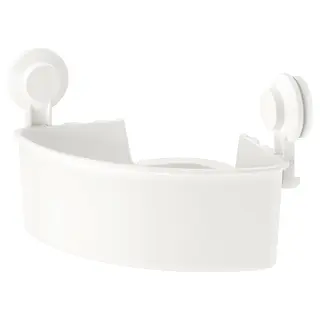 TISKEN corner shelf unit with suction cup, white, Width 30 x Depth 20 x Height 17 cm