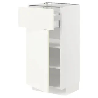 METOD / MAXIMERA base cabinet with drawer/door, white/Vallstena white, 40x37x80 cm