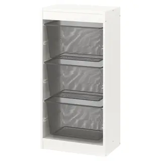TROFAST storage combination with boxes, white/dark grey, 46x30x95 cm
