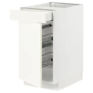 METOD / MAXIMERA base cab w wire basket/drawer/door, white/Vallstena white, Width 40 x Depth 61.6 cm