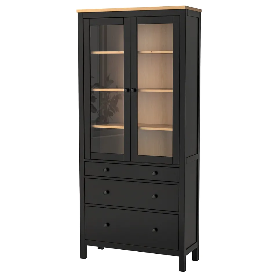 part: HEMNES glass-door cabinet with 3 drawers