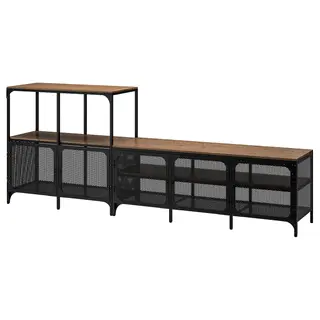 FJÄLLBO TV storage combination, black, 250x36x95 cm
