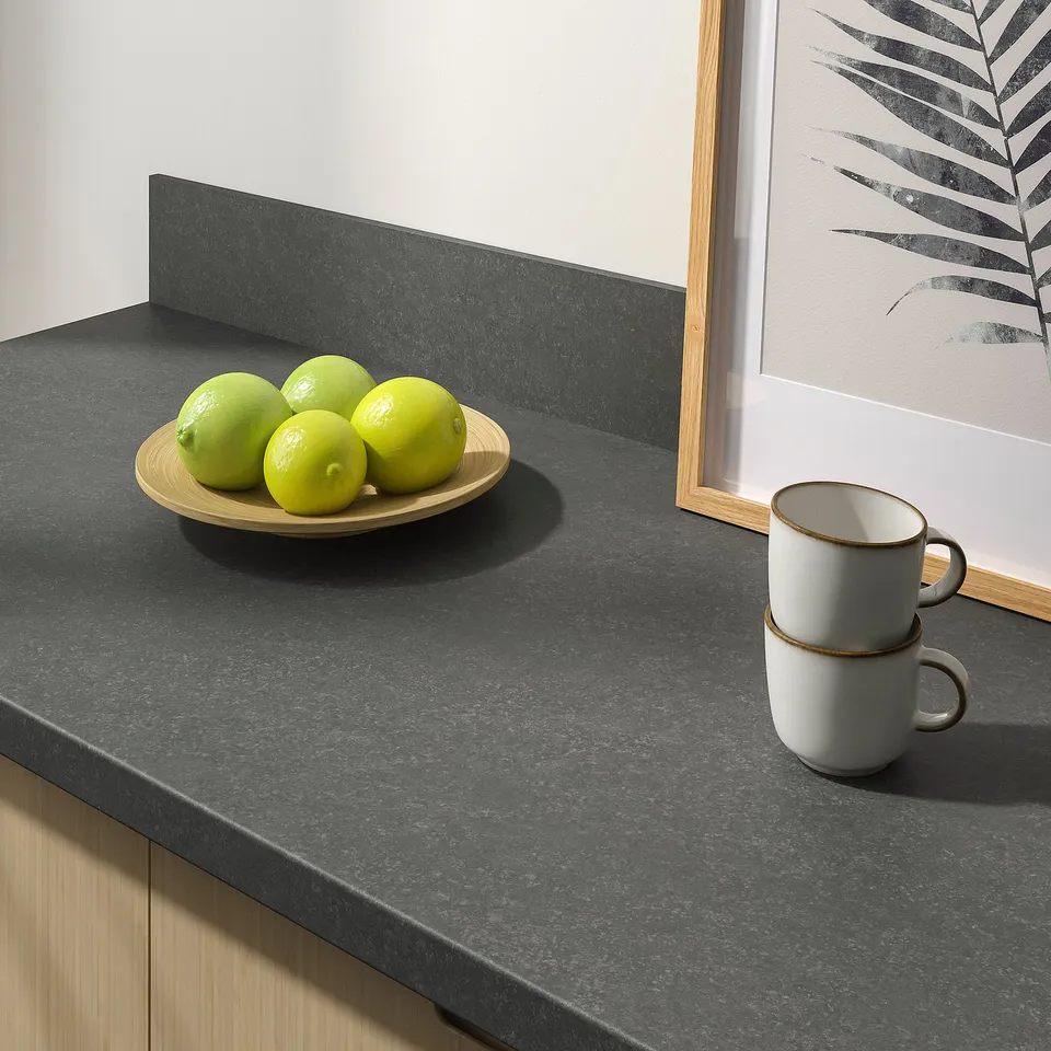 SÄLJAN Worktop, dark grey stone effect/laminate, 186x3.8 cm