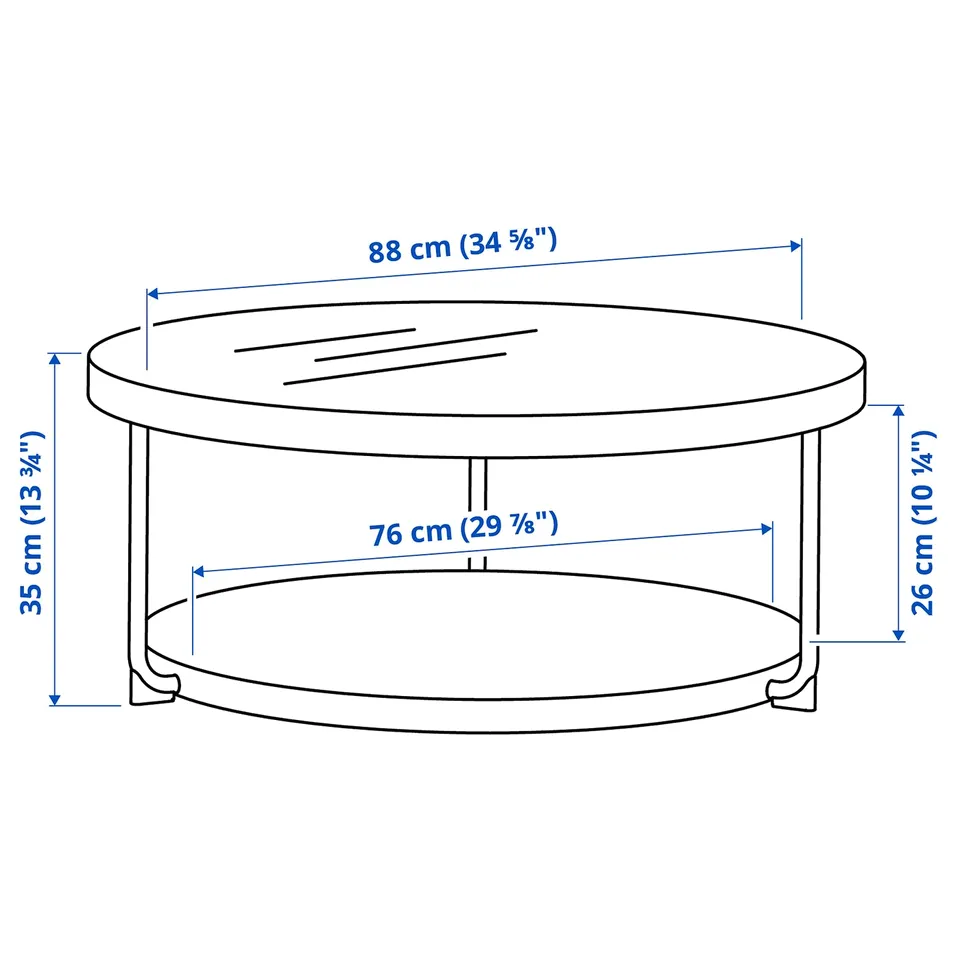 FRÖTORP Coffee table, white chrome-plated/white glass, 88 cm
