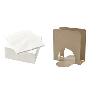 FANTASTISK/SKOGSRÖR set: paper napkin + napkin holder, white + light grey-brown, 40x40 cm