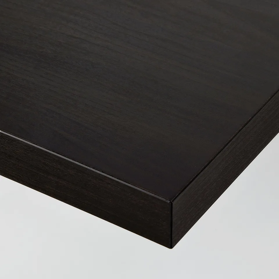 Dark wooden tabletop, smooth finish, clean edges; modern, minimalist design.