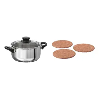 pot + pot stand set: pot with lid + pot stand, glass/stainless steel + cork, 2.8 l