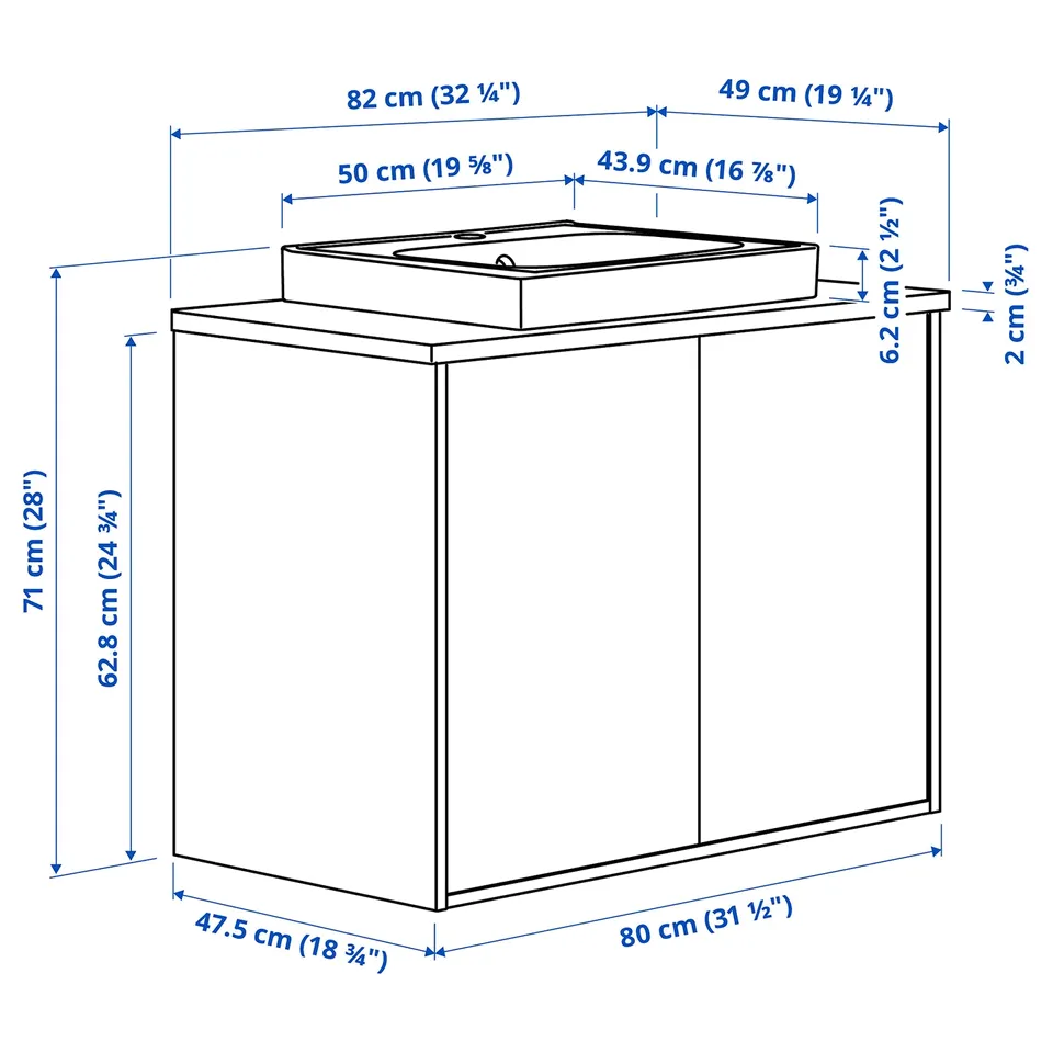 Illustration with measurements for the product: HAVBÄCK.