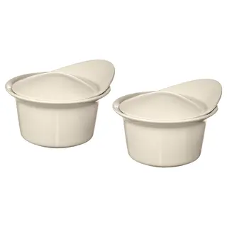 FÄRGKLAR oven/serving dish with lid, glossy beige, Height 9 x Length 15 x Width 13 cm