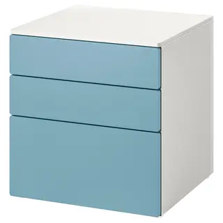 SMÅSTAD / PLATSA chest of 3 drawers, white/blue, 60x57x63 cm