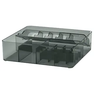 VISSLAÅN box with compartments, grey, 32x31x9 cm