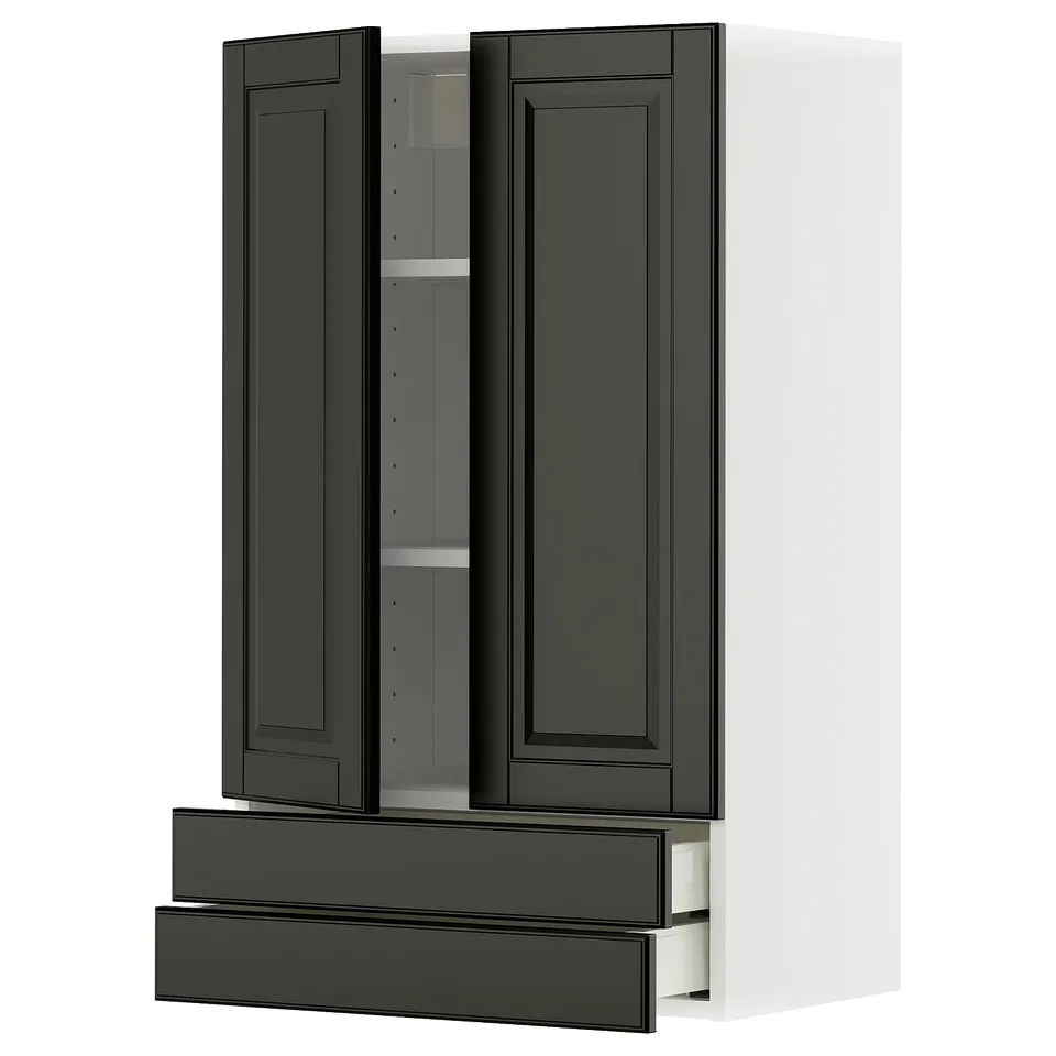 METOD kitchen unit in black with two doors and two drawers, sleek modern design.